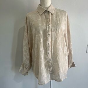 lovestitch Beige Floral Jacquard Button-Down Shirt
